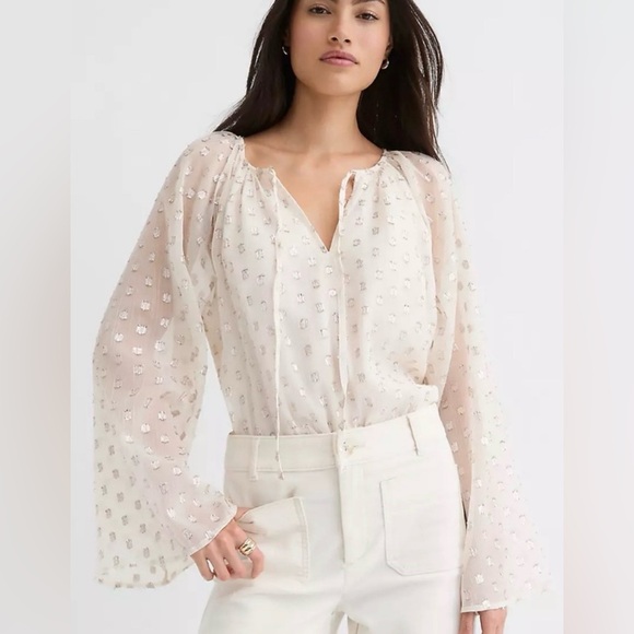 LOFT Tops - Loft Ivory Metallic Clip Dot Blouse Brand New (missing tag) S Boho Fairycore